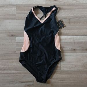 Danskin Black and Pink One-Piece Leotard Size M Womens 8-10 NWT flaw Ballet (A)
